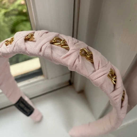 Anthropologie Pink Braided Gold Chain Headband - Picture 3 of 5